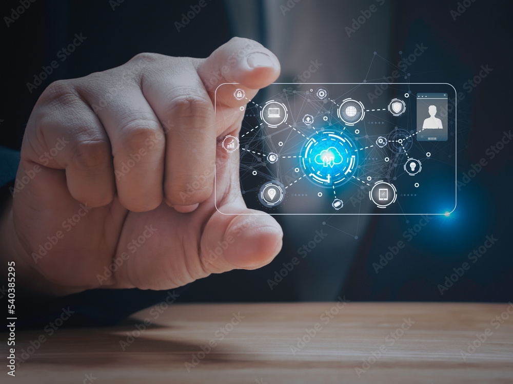 Hand holding transparent card with network visualization