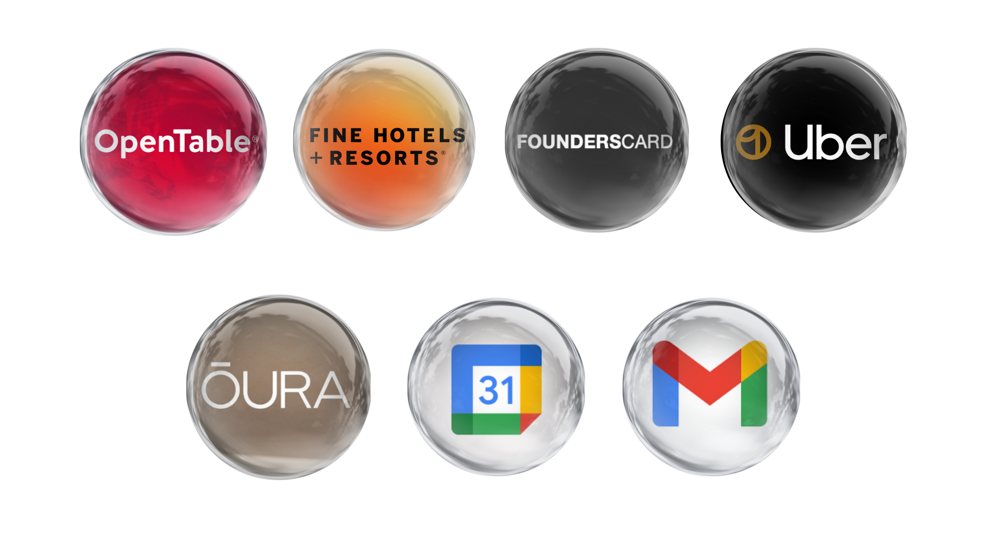 Lifestyle accounts - OpenTable, Fine Hotels, FoundersCard, Uber, Oura, Google Calendar, Gmail